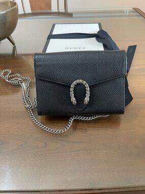 Gucci Black Leather Dionysus Chain Wallet
